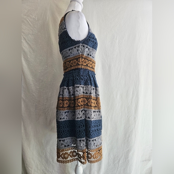 Anthropologie Maeve Striated Lace Dress Sz 4 Embroidered Fit and Flare Boho - Picture 3 of 13